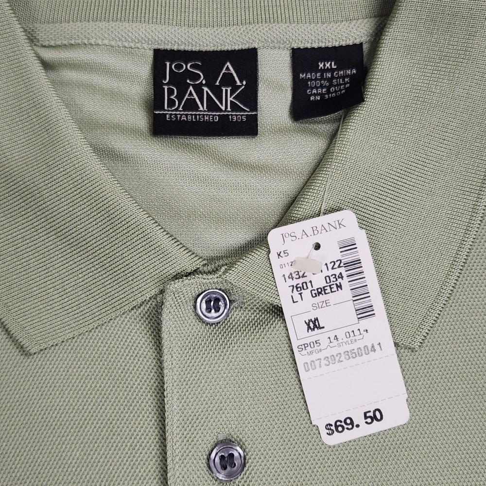 Jos. A. Bank Polo Shirt Mens 2XL XXL Light Green 100% Silk Short Sleeve Golf - Picture 5 of 14